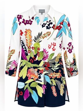 Chico’s Vibrant Botanical Floral Tunic Blouse – Size 0 (US 4/6)